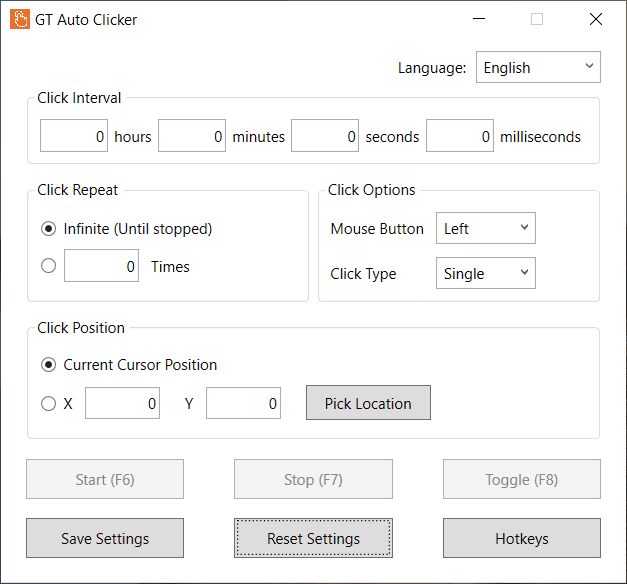 GT Auto Clicker Windows App Interface