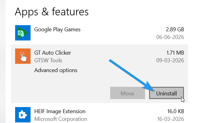 Uninstall GT Auto Clicker